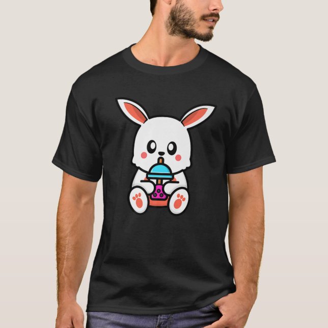 Cute Rabbit Boba Tea Kawaii Present Anime Rabbit L T Shirt (Framsida)