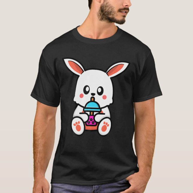 Cute Rabbit Boba Tea Kawaii Present Anime Rabbit L T Shirt (Framsida)