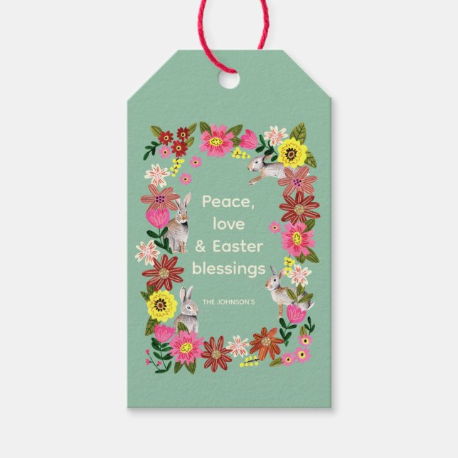 Cute Rabbit Bunny Blommigt Utandning påsk Gift Mär Presentetikett (Framsidan)
