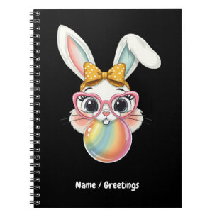 Cute Rabbit Bunny Blowing Bubble Gum Glad påsk Anteckningsbok