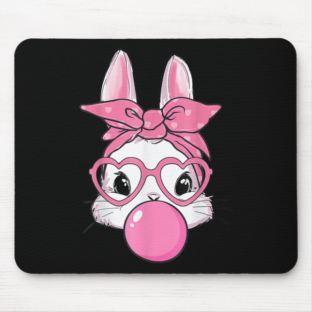 Cute Rabbit Bunny Blowing Bubble Gum Påsk Day Musmatta (Framsidan)