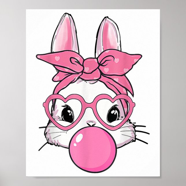 Cute Rabbit Bunny Blowing Bubble Gum Påsk Day Poster (Framsidan)