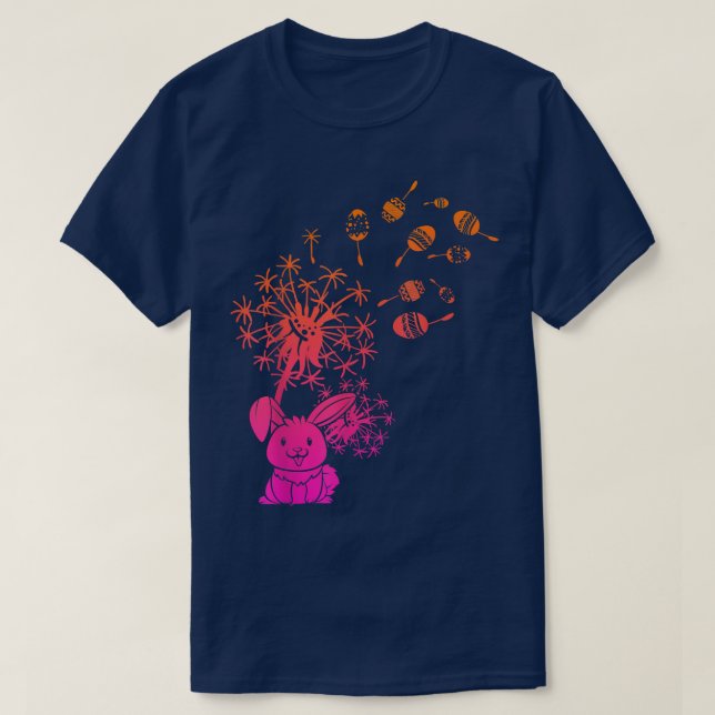Cute Rabbit Bunny Dandelion Påsk Helgdag Lycklig E T Shirt (Design framsida)