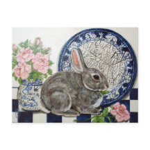Cute Rabbit Bunny Painting Dedham Plate Blommigt A