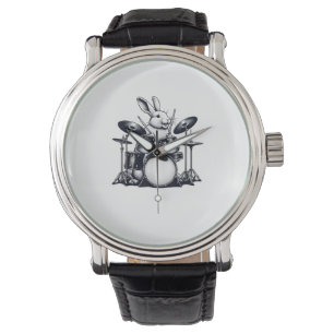 Cute Rabbit Bunny som spelar ut Drums Rabbits Drum Armbandsur