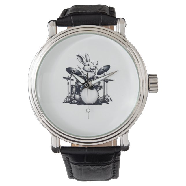 Cute Rabbit Bunny som spelar ut Drums Rabbits Drum Armbandsur (Framsida)