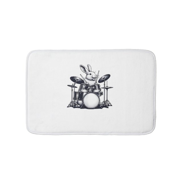 Cute Rabbit Bunny som spelar ut Drums Rabbits Drum Badrumsmatta (Framsidan)