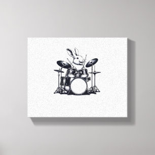 Cute Rabbit Bunny som spelar ut Drums Rabbits Drum Canvastryck