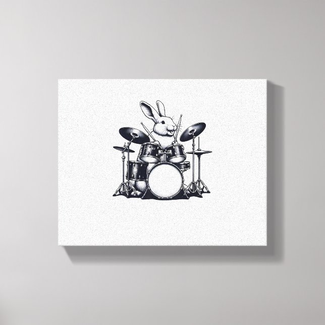 Cute Rabbit Bunny som spelar ut Drums Rabbits Drum Canvastryck (Framsida)