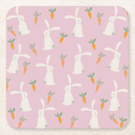 Cute Rabbit Carrot Mönster Underlägg Papper Kvadrat