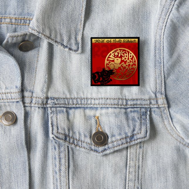 Cute Rabbit China Year Zodiac Birthday Square B Knapp (In Situ)