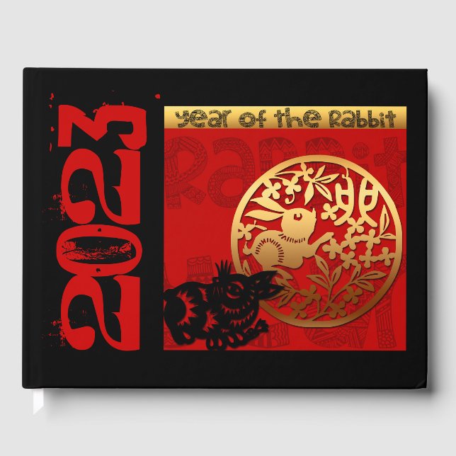 Cute Rabbit Chinese anpassningsbar Year Zodiac Bir Gästböcker (Framsida)