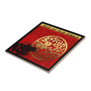 Cute Rabbit Chinese Year Zodiac Birthday Square CT Kakelplatta