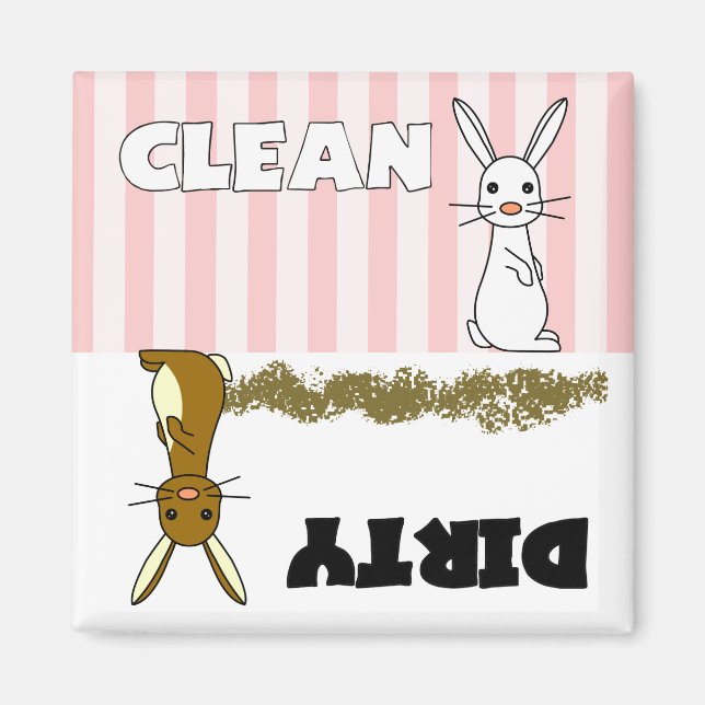 Cute Rabbit Clean/Dirty Dishwasher Magnet (Framsidan)