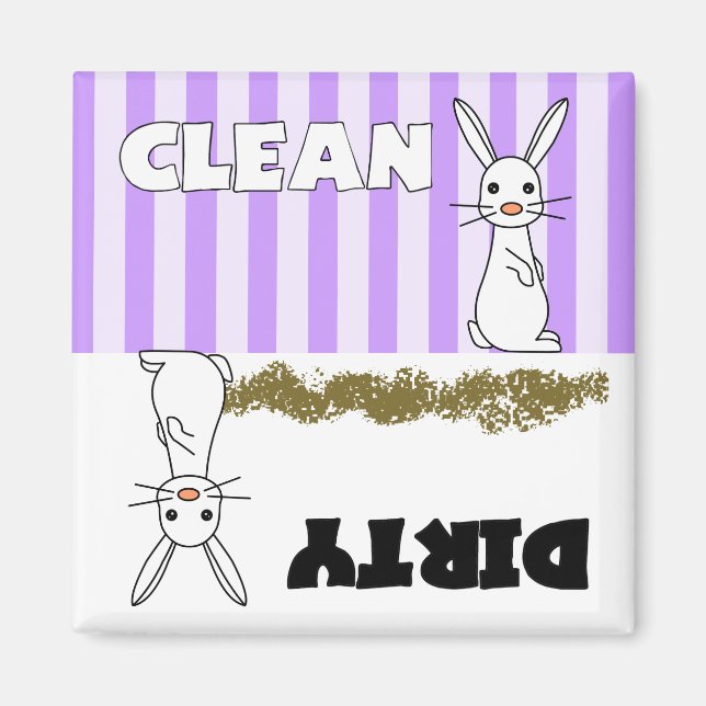 Cute Rabbit Clean/Dirty Dishwasher Magnet (Framsidan)