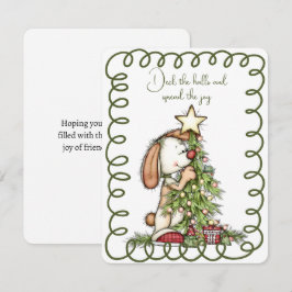 Cute Rabbit Decorating the Christmas Tree Julkort