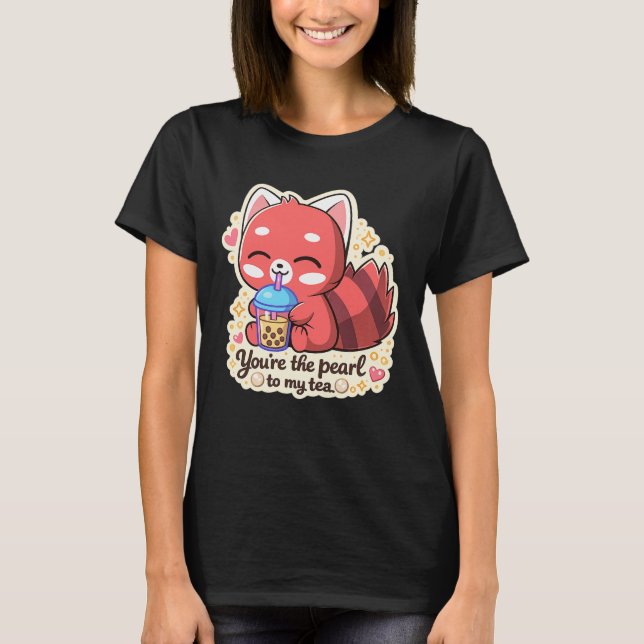 Cute Rabbit drinking bubble tea, boba tea T Shirt (Framsida)
