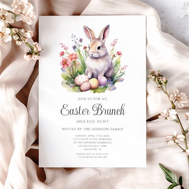 Cute Rabbit Egg Hunt och Påsk Brunch Inbjudningar (Cute Rabbit Egg Hunt And Easter Brunch Invitation)