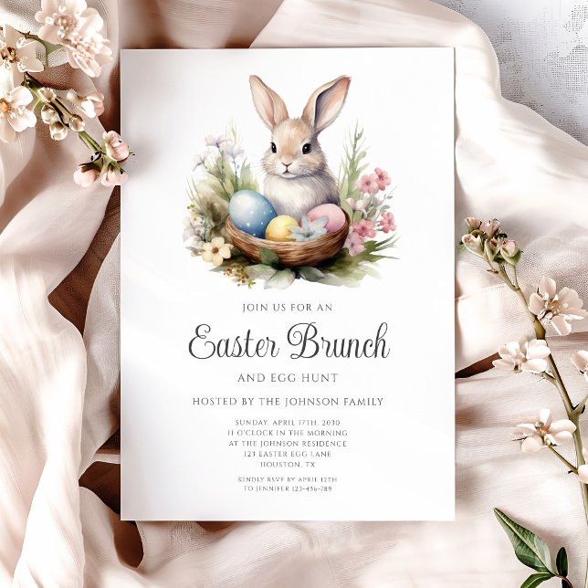 Cute Rabbit Egg Hunt och Påsk Brunch Inbjudningar (Cute Rabbit Egg Hunt And Easter Brunch Invitation)