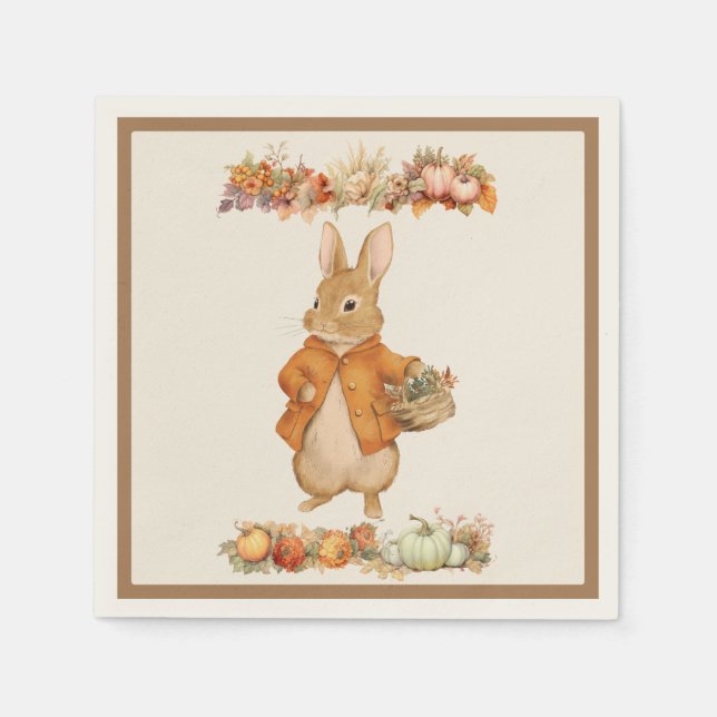 Cute Rabbit Fall Birthday Pappersservett (Framsidan)