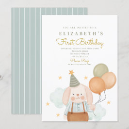 Cute Rabbit First Birthday 1 Birthday Inbjudningar