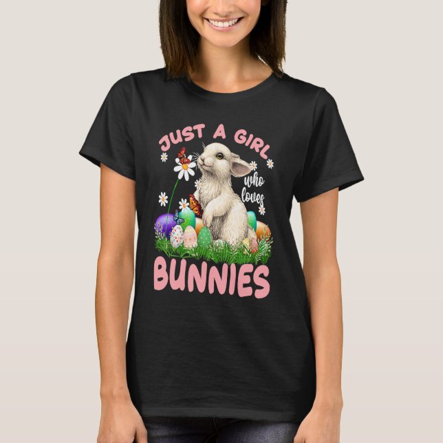 Cute Rabbit Girl flowers Butterfly Easter Bunny Ea T Shirt (Framsida)