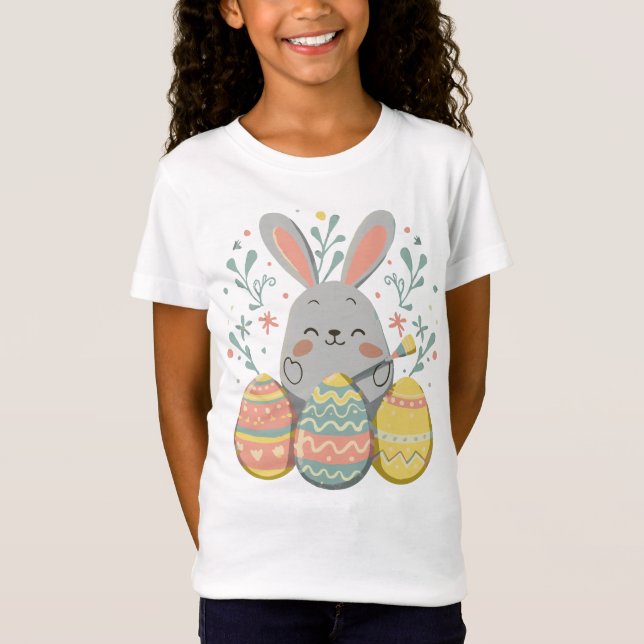Cute Rabbit Glad påsk Bunny Girls Kids Påsk T Shirt (Framsida)