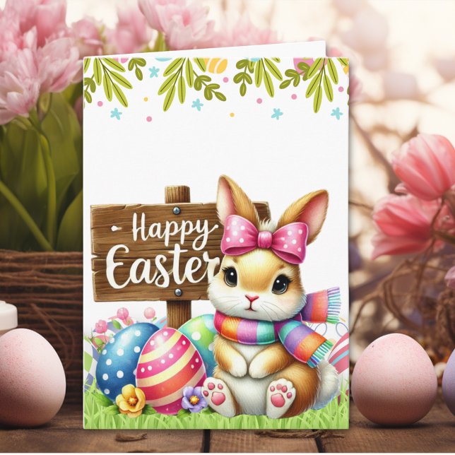 Cute Rabbit 'HAPPY EASTER' Card  Kort (Skapare uppladdad)