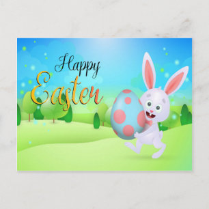 Cute Rabbit Holding Blue Rosa Påskägg Helgdag Vykort
