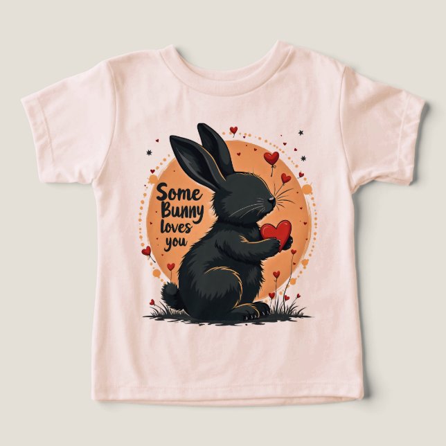 Cute Rabbit Holding Red Heart Some Bunny Loves You T Shirt (Design Framsida)