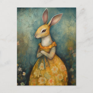 Cute Rabbit i en Gult Blommigt Dress Vykort