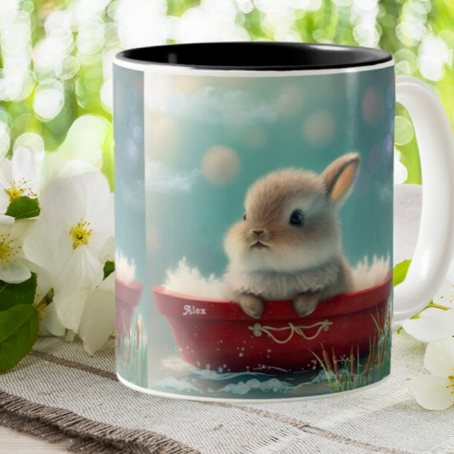 Cute Rabbit i en Red Boat-Personlig Två-Tonad Mugg (Skapare uppladdad)