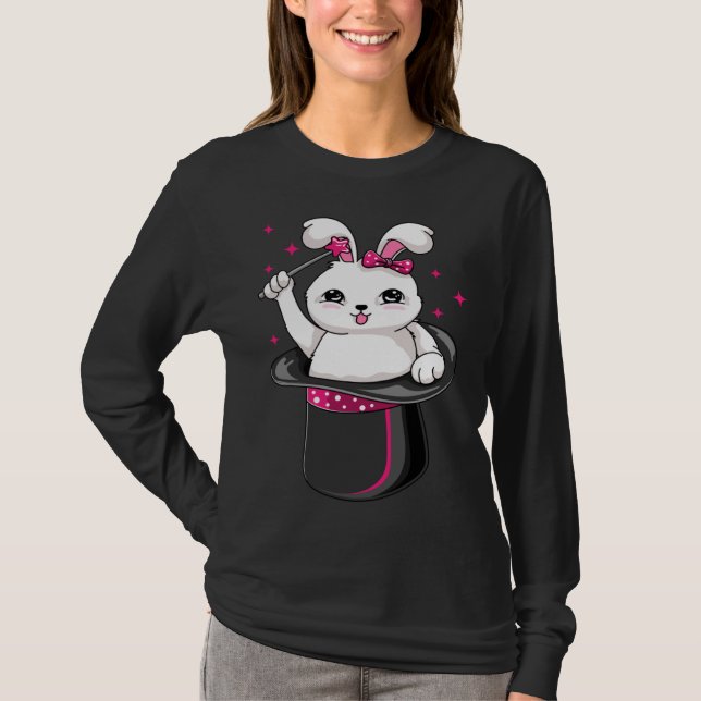 Cute Rabbit In A Hat  Magician Performer Illusioni T Shirt (Framsida)