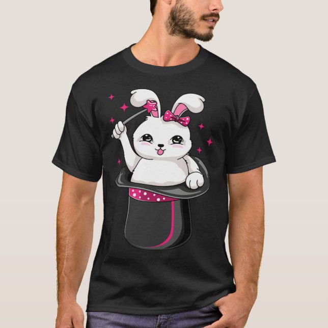 Cute Rabbit In A Hat  Magician Performer Illusioni T Shirt (Framsida)