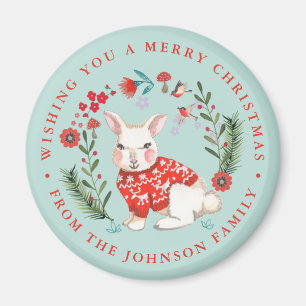Cute Rabbit jul, Namn blå Helgdag Magnet