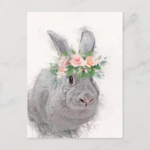 Cute Rabbit med Flower Krona Porträtt Vykort