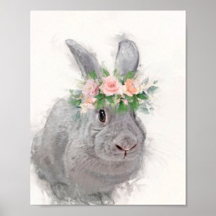 Cute Rabbit med Flower Krona Poster