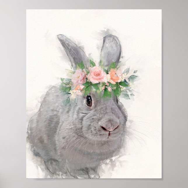 Cute Rabbit med Flower Krona Poster (Framsidan)