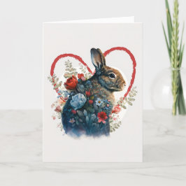 Cute Rabbit med Red Flowers för Valentindagen Helgkort