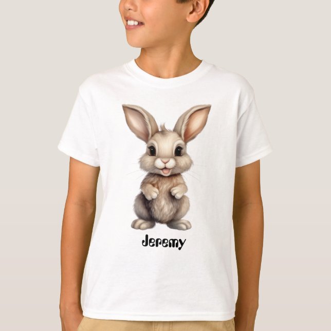Cute Rabbit med redigerbar namn T Shirt (Framsida)