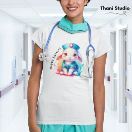 Cute Rabbit Nurse Hoppy Påsk och eget namn T Shirt
