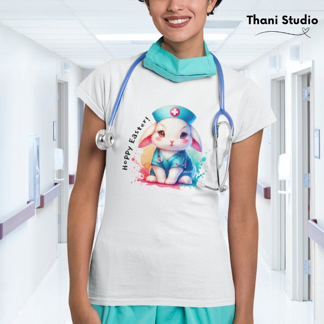 Cute Rabbit Nurse Hoppy Påsk och eget namn T Shirt (Skapare uppladdad)