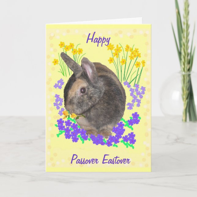 Cute Rabbit och blommorna Passover, Eastover Kort (Framsida)