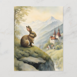 Cute Rabbit och Mystical Castle i bergen Vykort