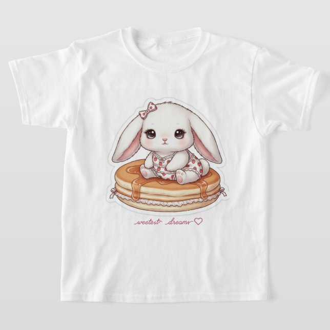 Cute Rabbit on Fluffy Pancake-Pancake Pajama Bunny T Shirt (Laydown)