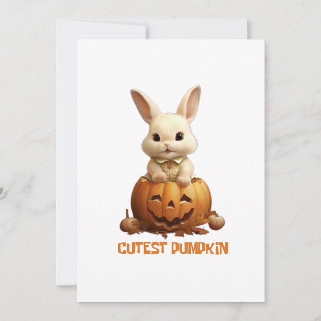 Cute Rabbit on Pumpkin - Adsible Autumn Bunny Inbjudningar (Framsida)
