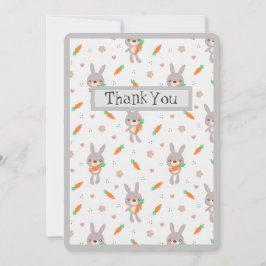 Cute Rabbit Orange Grått Boy Girl Tack Kort