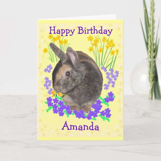 Cute Rabbit Photo och blommor Kort (Framsida)