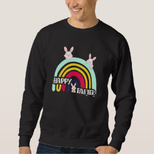 Cute Rabbit Rainbow Påskägg Bunny Glad påsk Lång Ärmad Tröja
