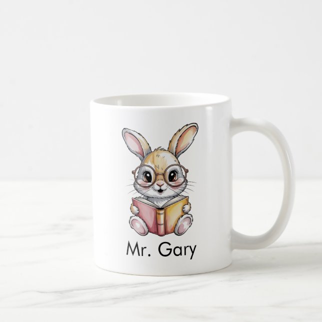 Cute Rabbit Reading a Book Custom Kaffemugg (Höger)